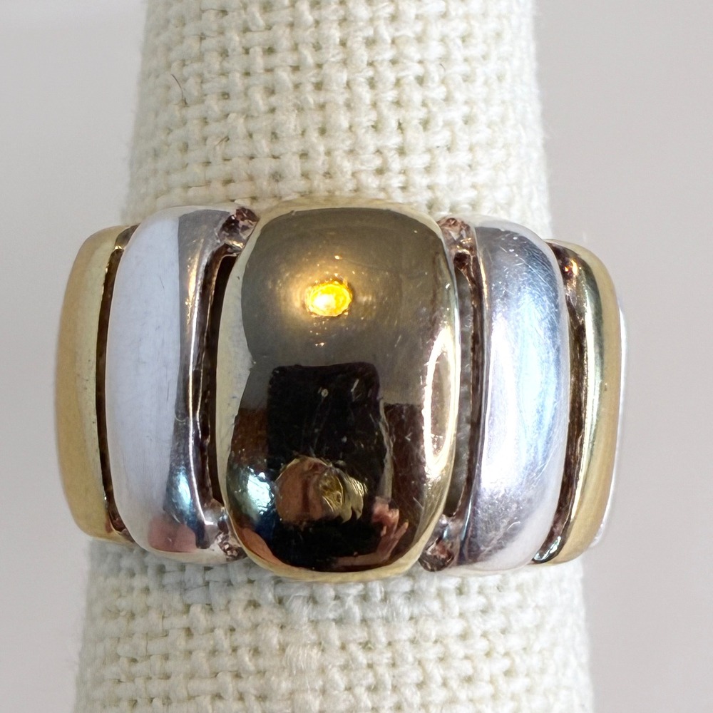 Vintage Milor Ring 925 Italy Sterling Silver Two Tone Ribbed Band Size 6